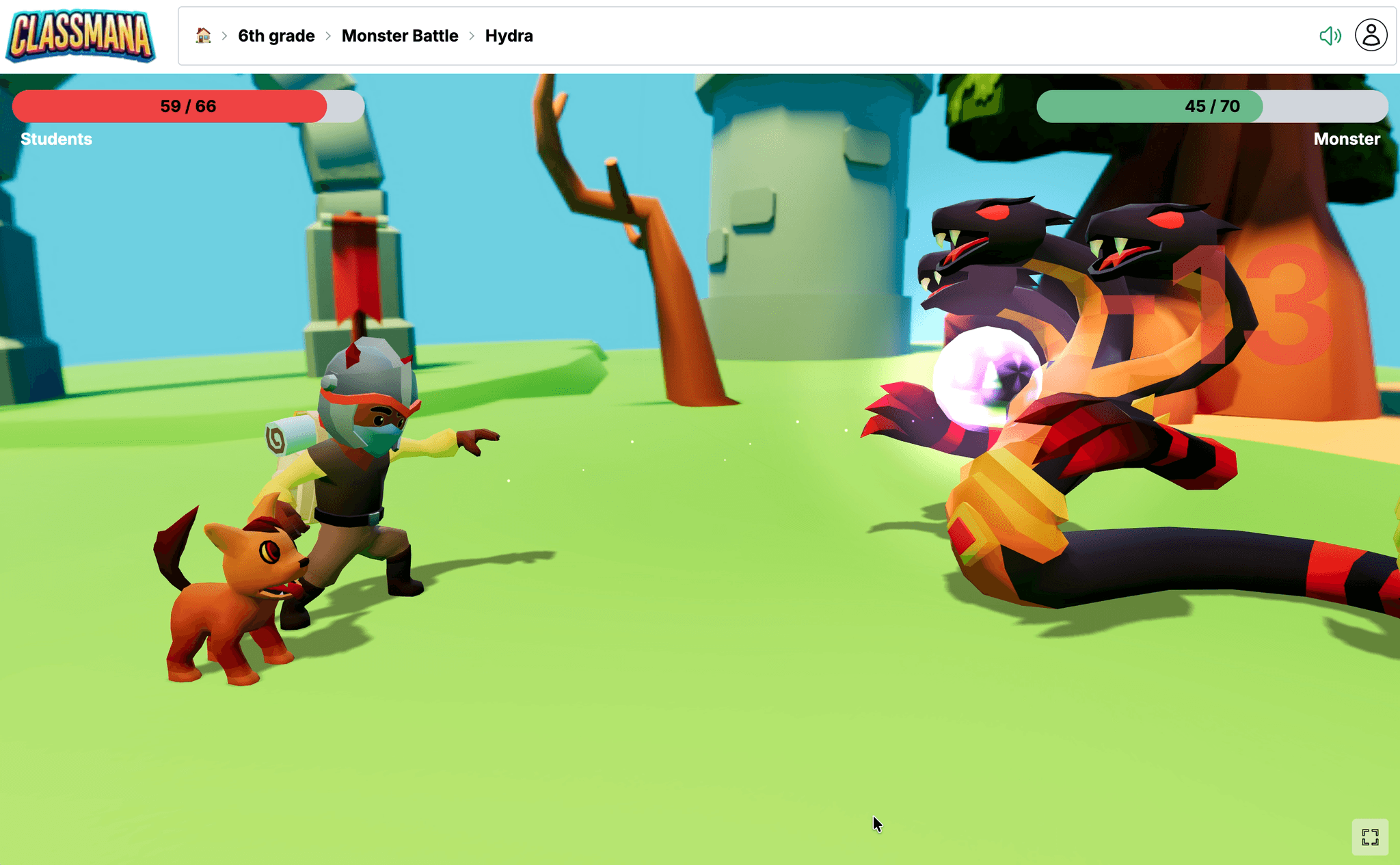 ClassMana Monster Battle โ students defeat monsters by answering questions correctly