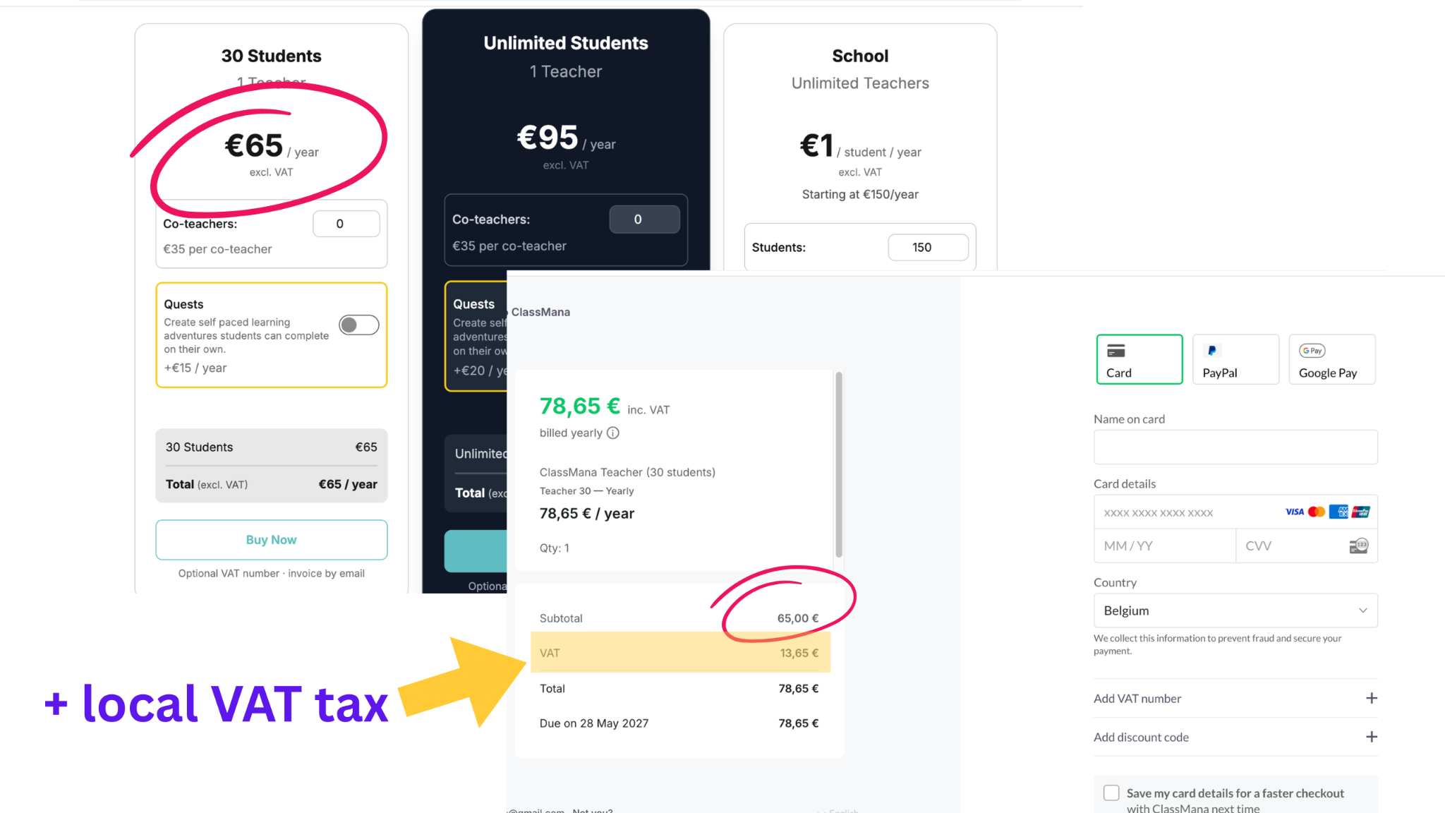 Tax calculation at checkout
