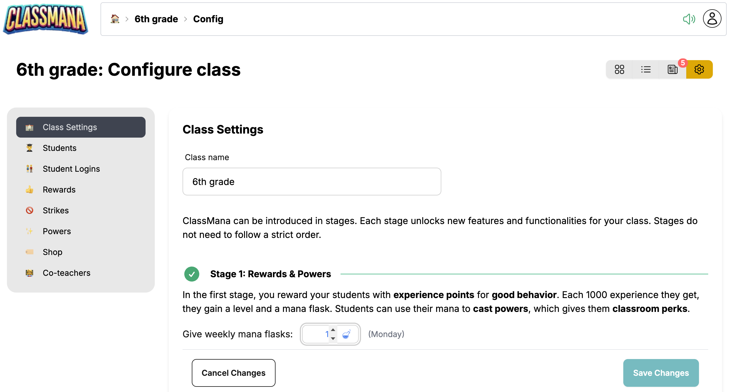 Weekly mana schedule configuration
