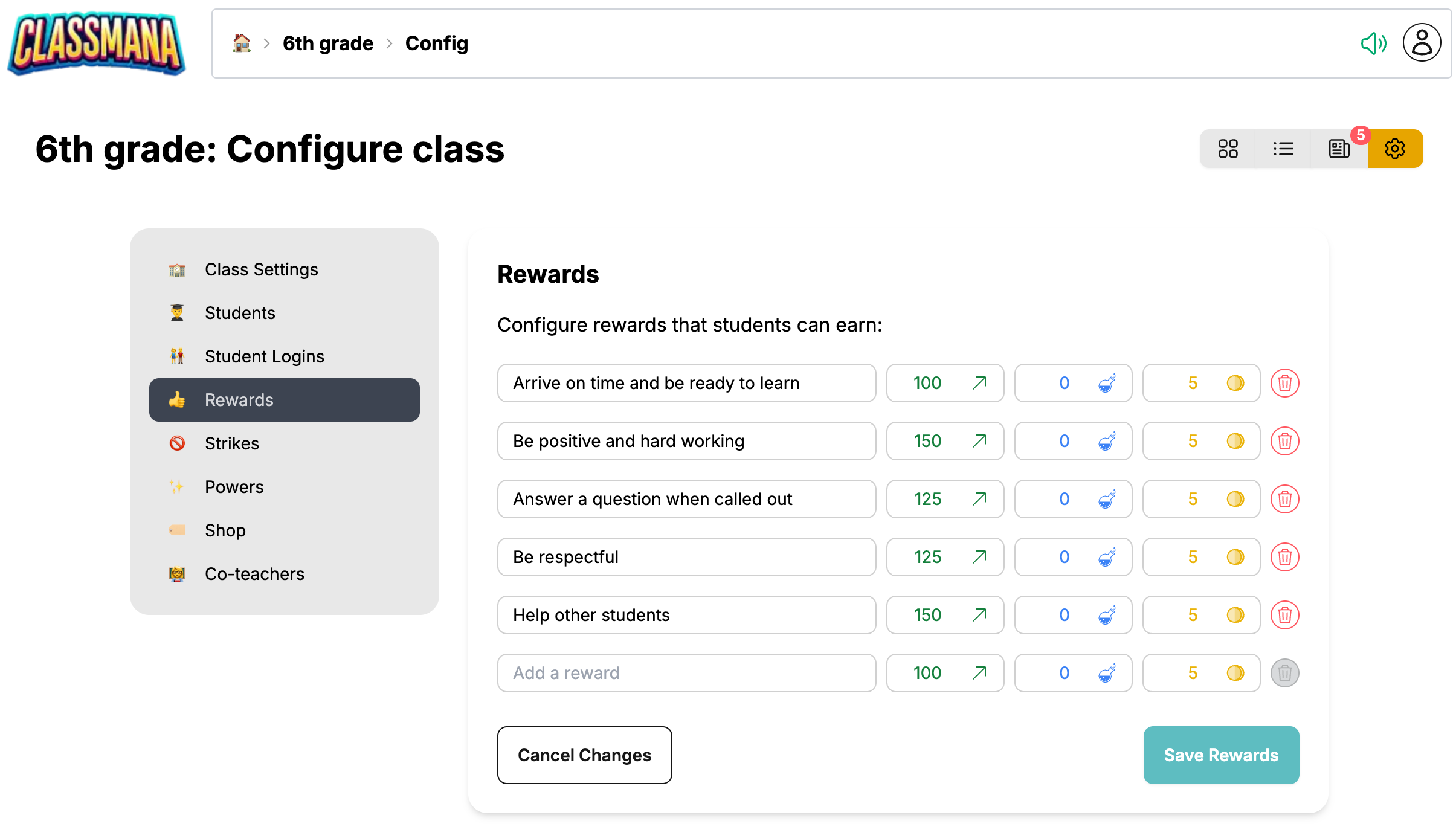 Rewards configuration with gold