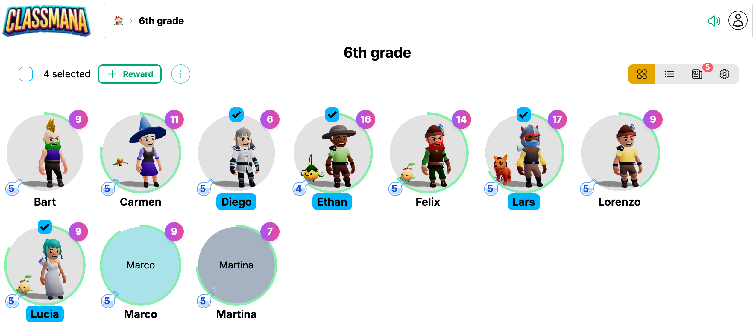 Multiple students selected