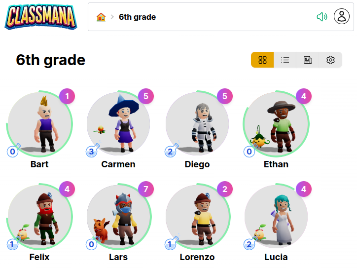 Class dashboard with student avatars
