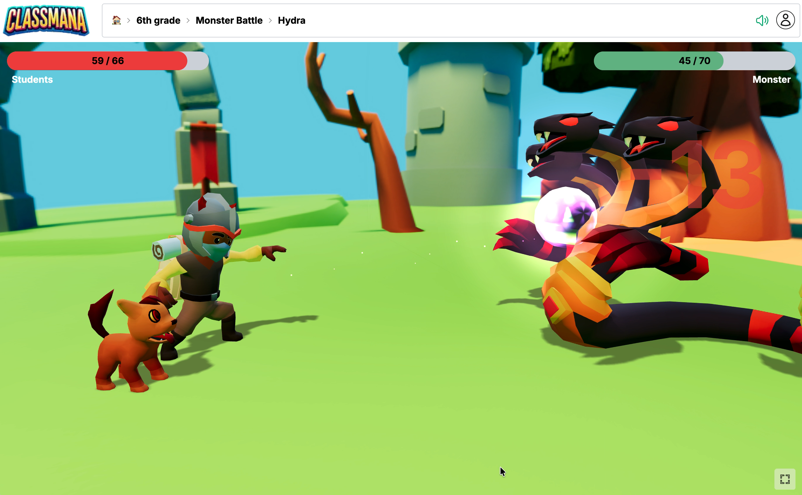 ClassMana Monster Battle โ students defeat monsters by answering questions correctly